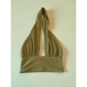 CALLAHAN Womens Olive Green Halter Crop Top Size XS